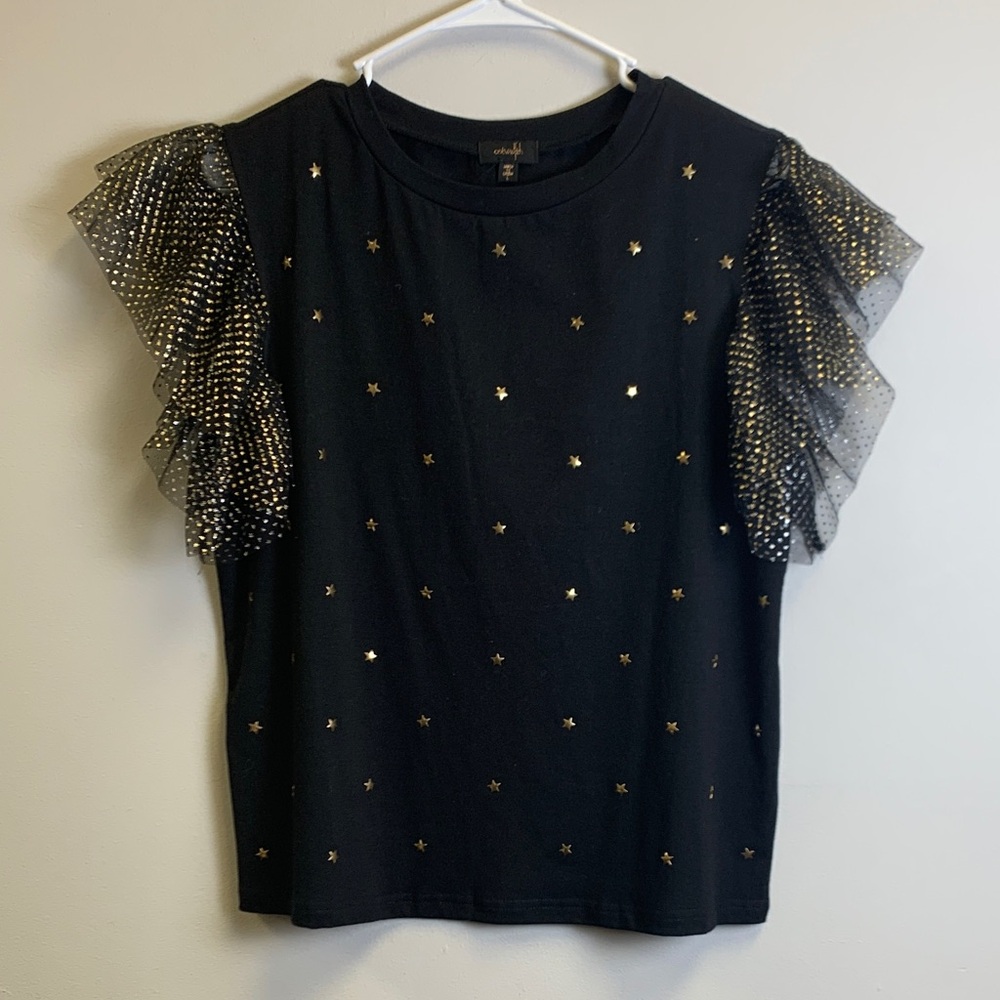 Elegant Black Top with Gold Star Accents - Picture 1 of 5